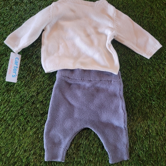 Carter's 3 Month Cream and Gray SWEATER Baby Boy Penguin Set - Picture 4 of 4